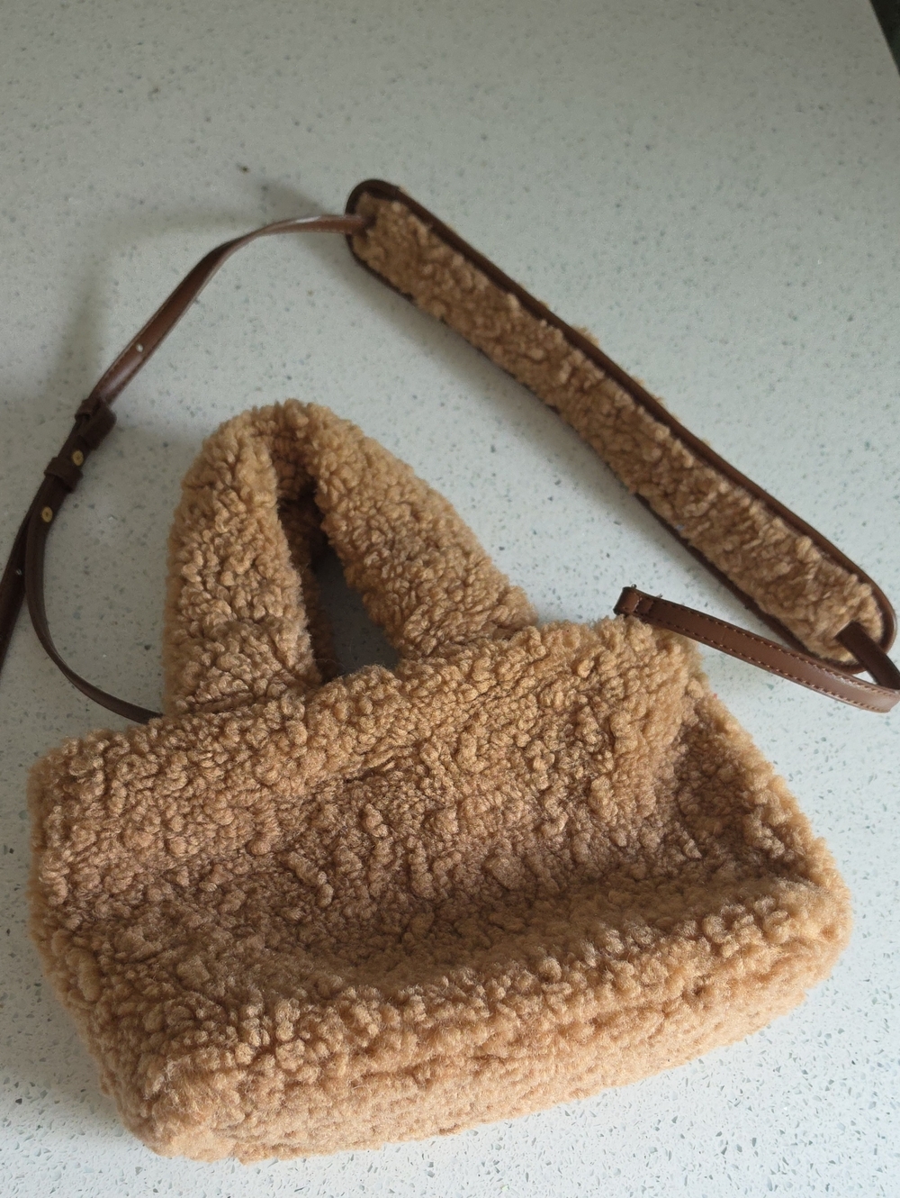 Laundry By Shelli Segal Tan Sherpa Crossbody Tote